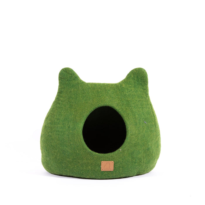 Felted Wool Cat Cave with Ears, Forest Green, photo 3