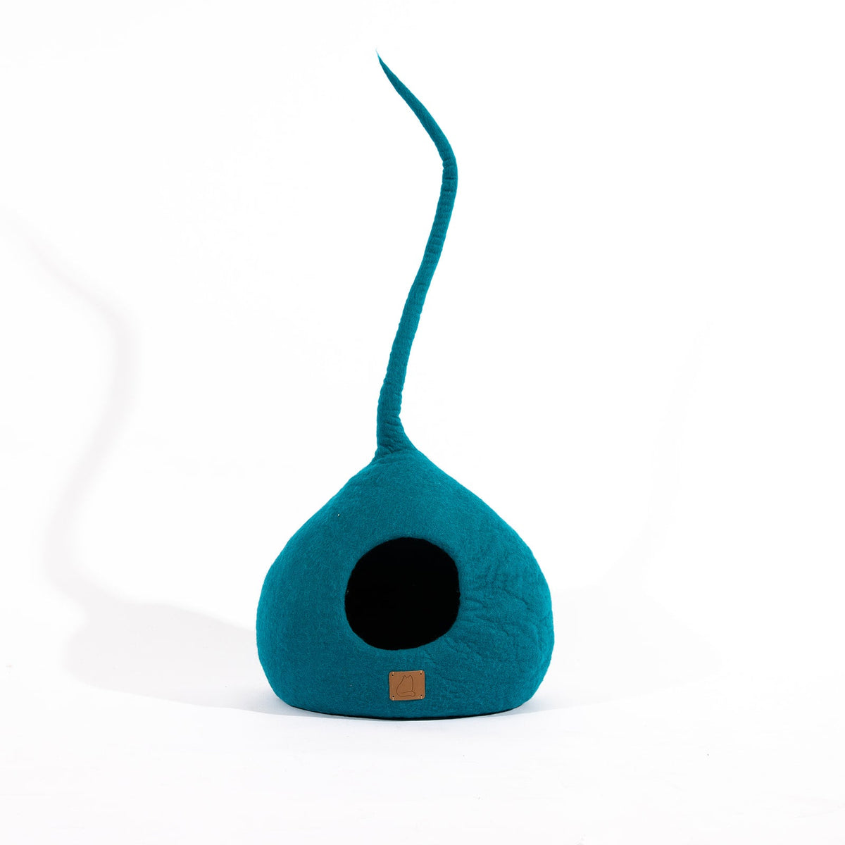Felted Wool Cat Cave with Tail, Ocean Blue, photo 3