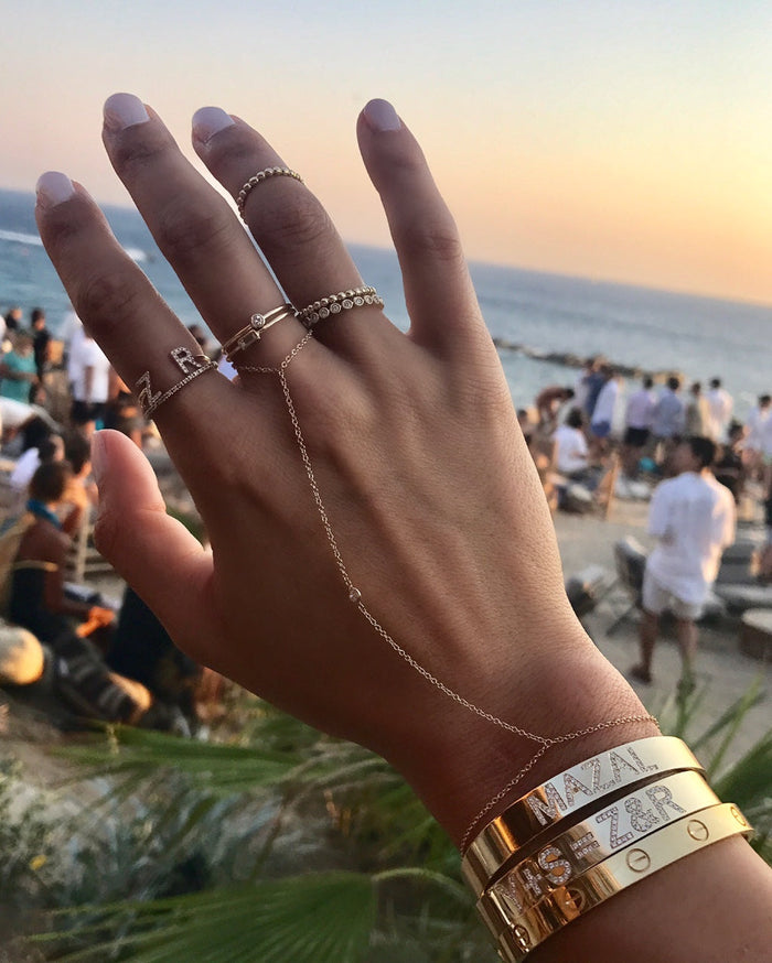 14K Gold Single Bezel Diamond Hand Chain, photo 2