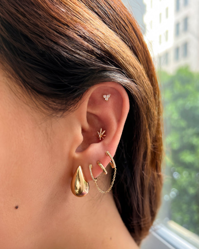 Aretes de botón trío de diamantes en oro de 14K, foto 10