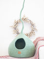 Felted Wool Cat Cave with Tail, Eucalyptus Green, photo 2