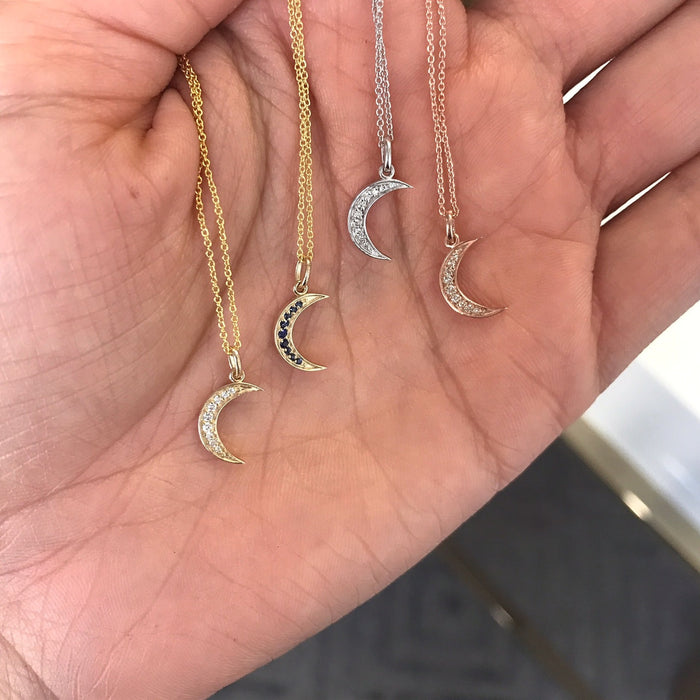 14K Gold Diamond Moon Necklace, photo 4