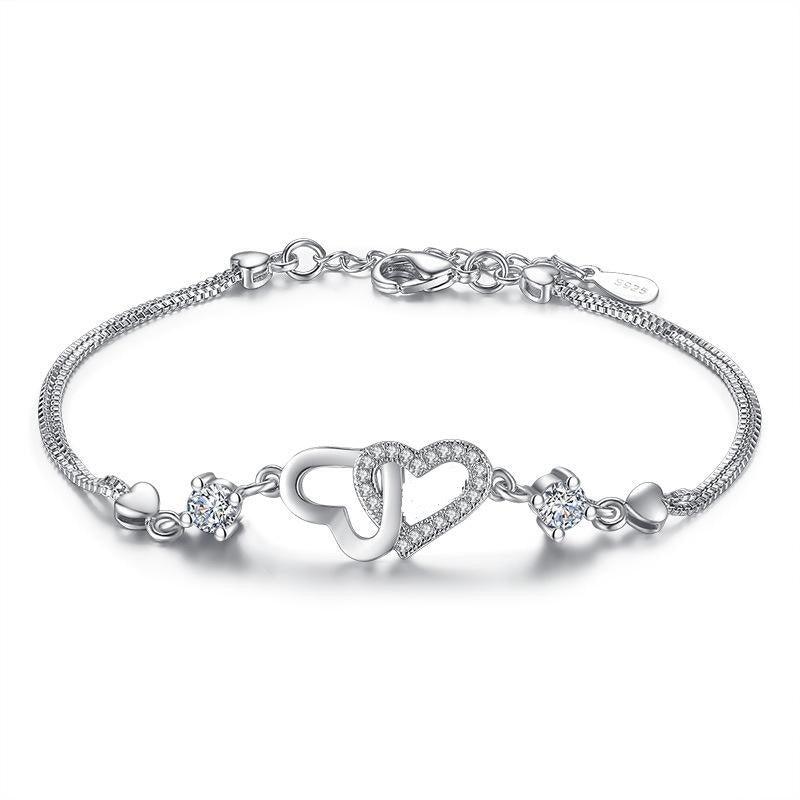 I Love You Two Hearts Cubic Zirconia Bracelet, photo 1