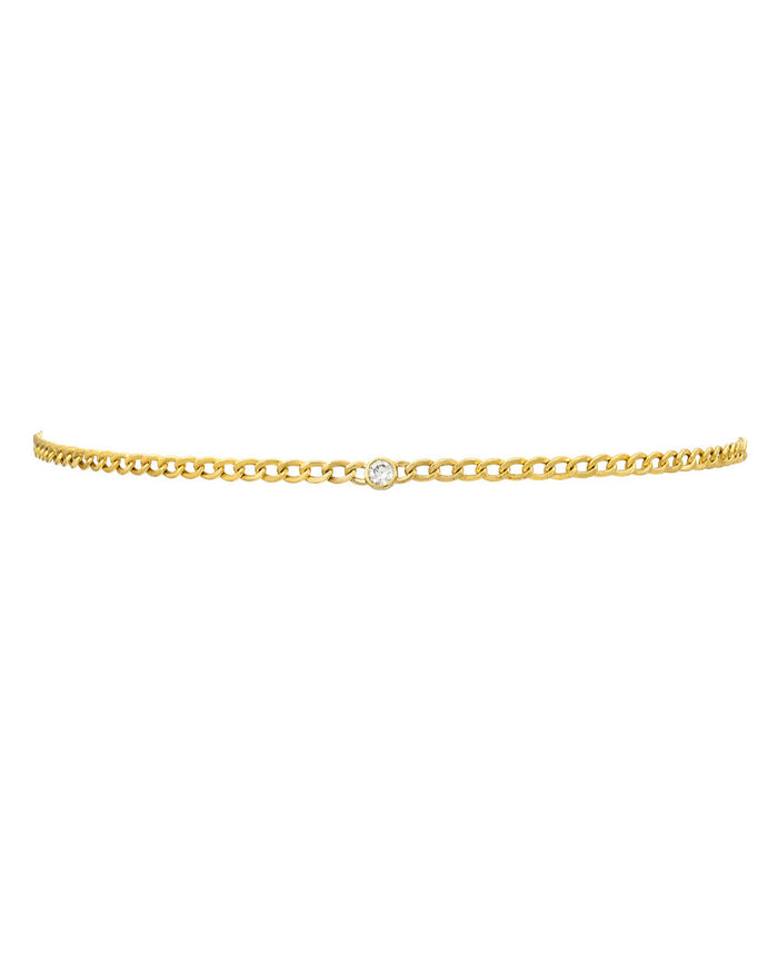 Gargantilla de cadena cubana con diamante en bisel en oro de 14K, foto 4