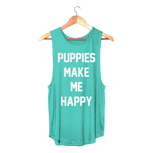 Puppies Make Me Happy Women's Sleeveless Tank in teal