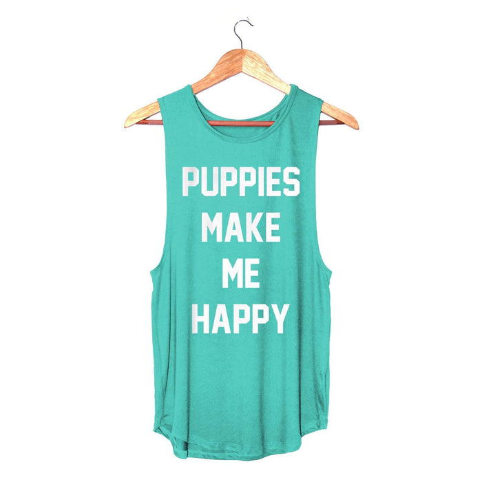 Puppies Make Me Happy Women's Sleeveless Tank in teal