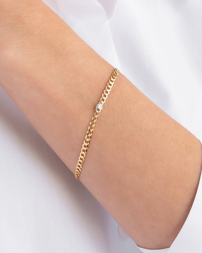 Pulsera de cadena cubana con diamante en bisel en oro de 14K, foto 3