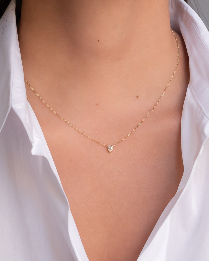 14K Gold Pear Diamond Bezel Necklace, photo 2
