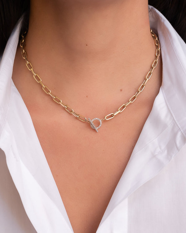 Collar de eslabones abiertos grandes con cierre de palanca de diamantes en oro de 14K, foto 2