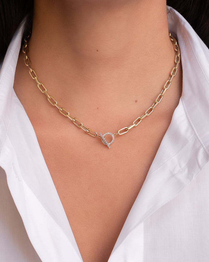 14K Gold Large Open Link Chain with Diamond Toggle Necklace, photo 2