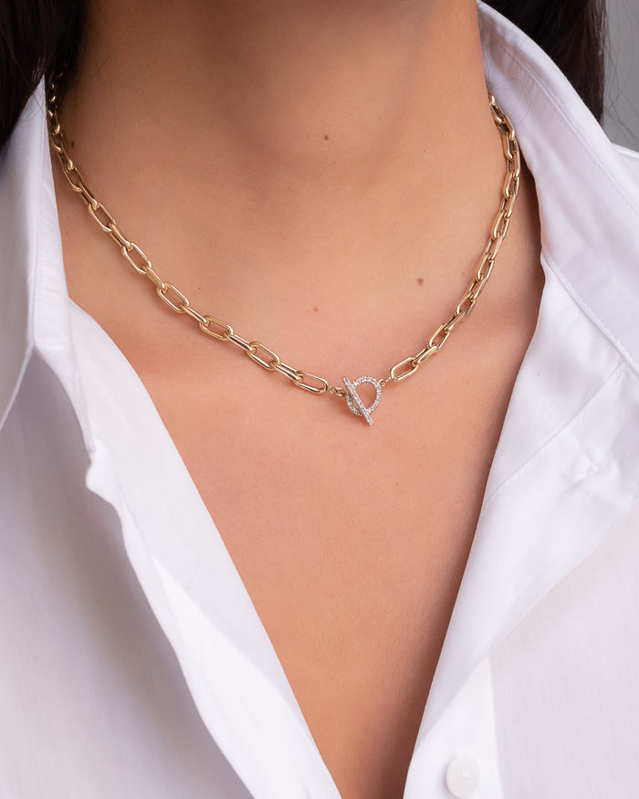 14K Gold Large Open Link Chain with Diamond Toggle Necklace, photo 3