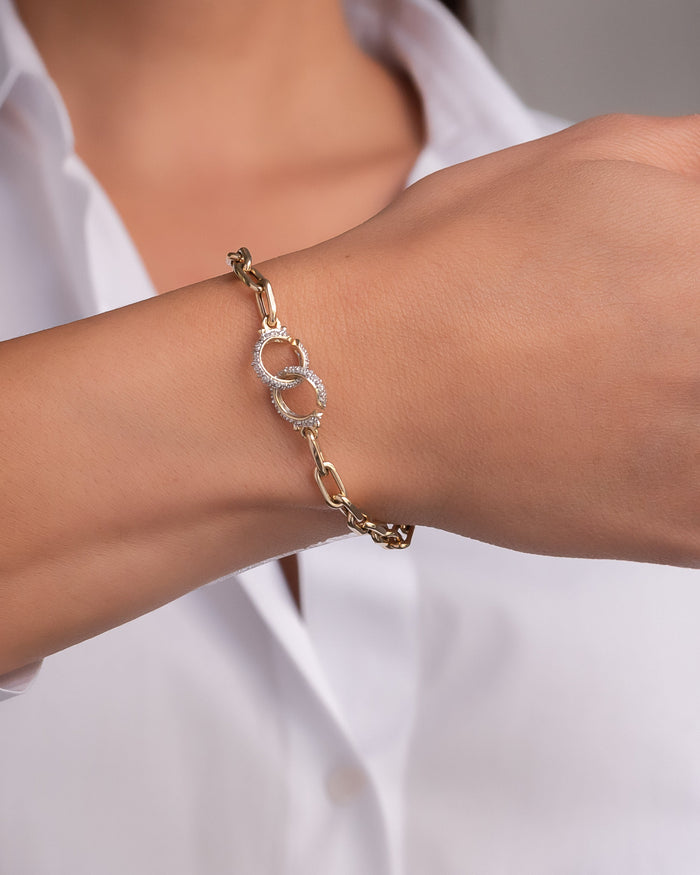 14K Gold Large Open Link Diamond Handcuff Bracelet, photo 2