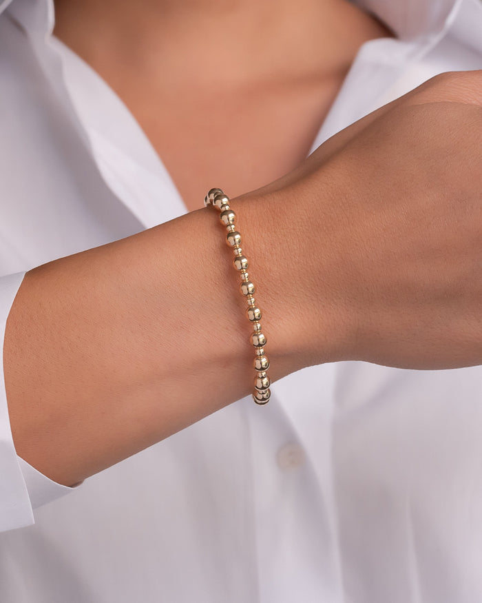 14K Gold 3mm and 5mm Bead Bracelet, photo 2