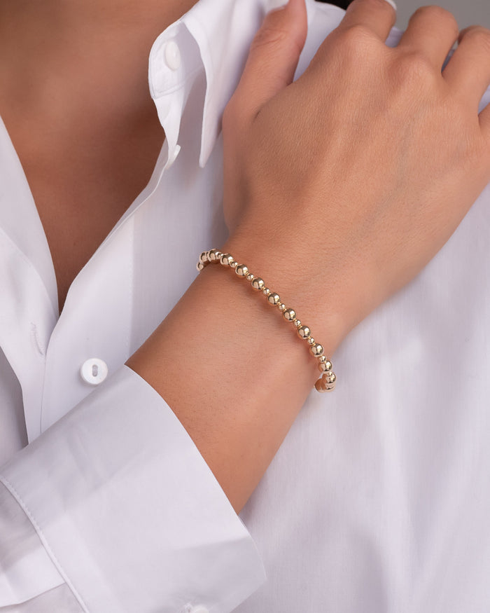 14K Gold 3mm and 5mm Bead Bracelet, photo 3