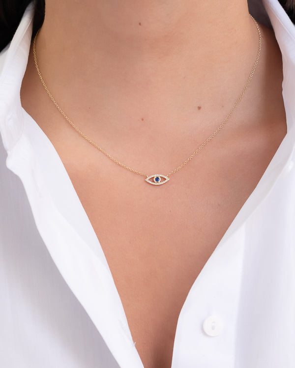 Collar de ojo turco con diamantes y zafiro en oro de 14K, foto 2