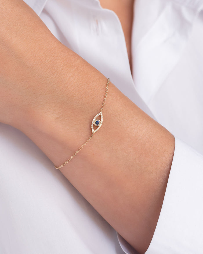 Pulsera con ojo turco de diamantes y zafiro en oro de 14K, foto 3