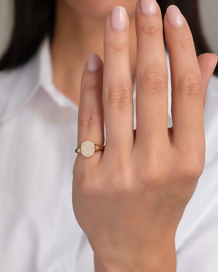 14K Gold Pave Diamond Signet Ring, photo 3