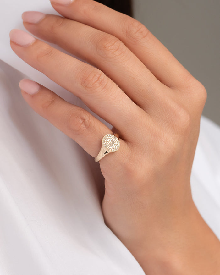 14K Gold Pave Diamond Signet Ring, photo 4