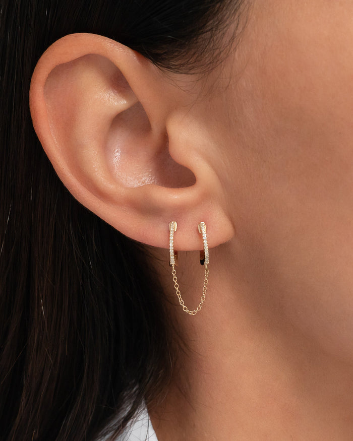 14K Gold Diamond Huggie Chain Earrings, photo 3