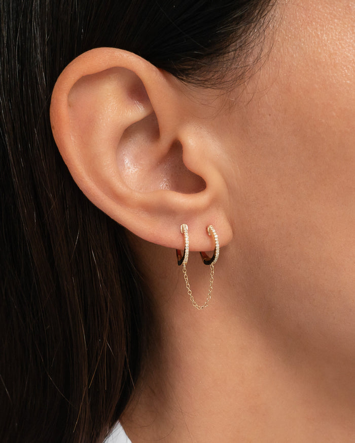 14K Gold Diamond Huggie Chain Earrings, photo 4
