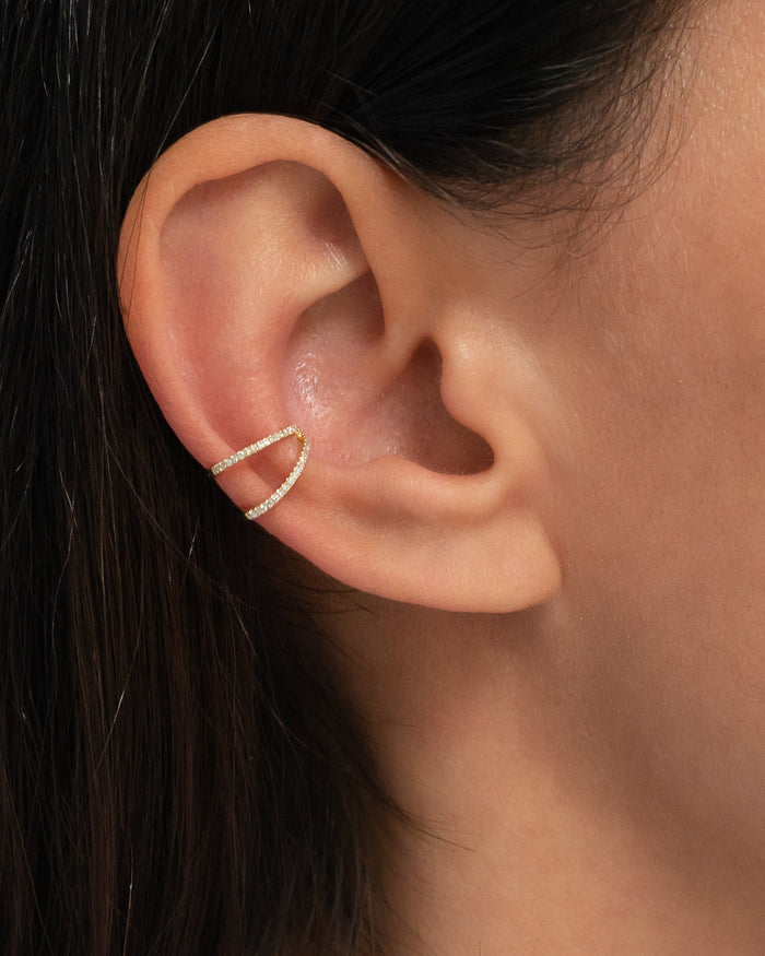 14K Gold Double Row Diamond Ear Cuff, photo 3