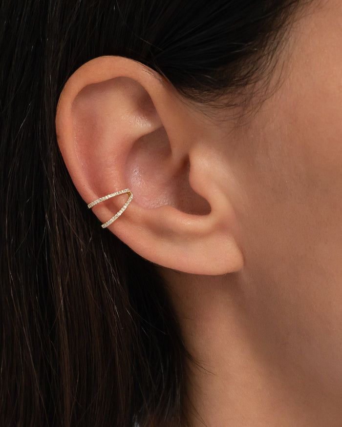 14K Gold Double Row Diamond Ear Cuff, photo 2