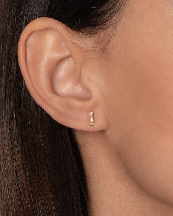 Aretes de botón de barra con diamantes en oro de 14K, foto 2