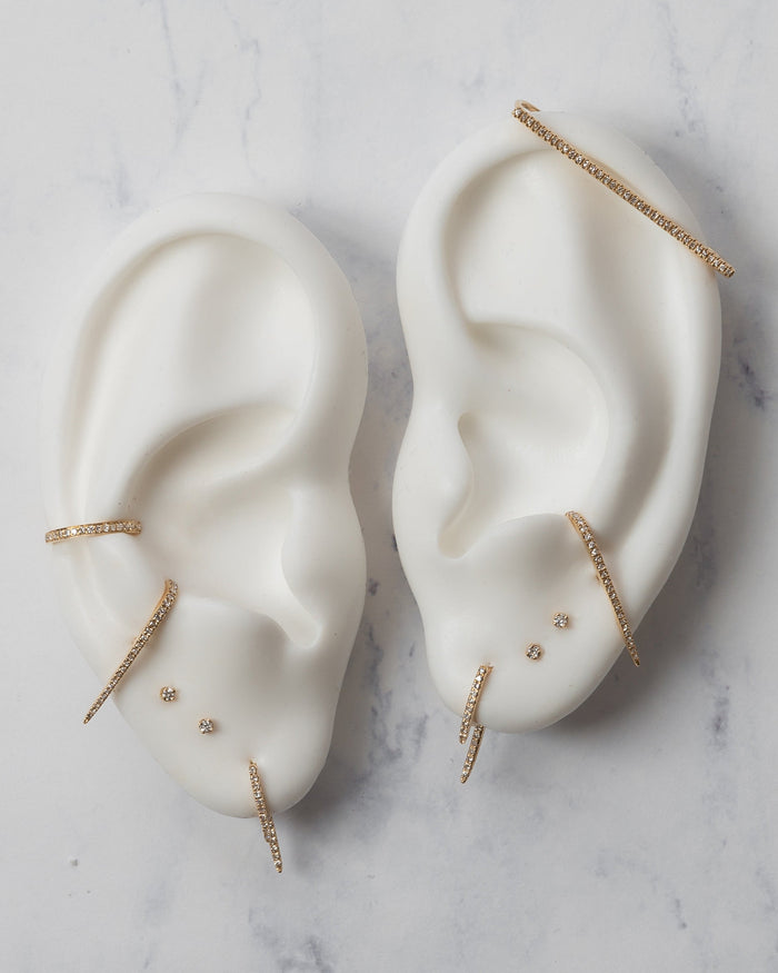 Aretes de botón de barra curva con diamantes en oro de 14K, foto 8