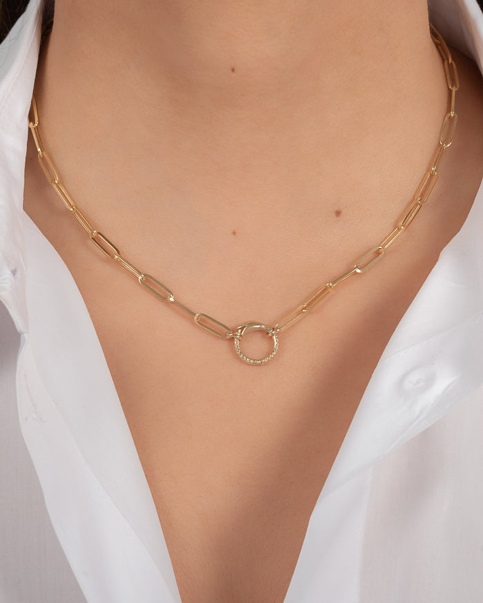 Collar de cadena Paper Clip grande con enhancer de serpiente en oro de 14K, foto 6