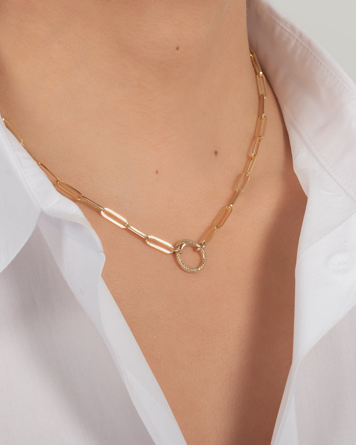 Collar de cadena Paper Clip grande con enhancer de serpiente en oro de 14K, foto 3