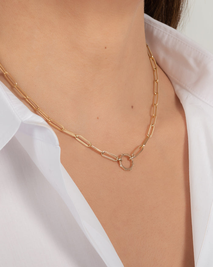 Collar de cadena Paper Clip grande con enhancer de diamantes en oro de 14K, foto 4