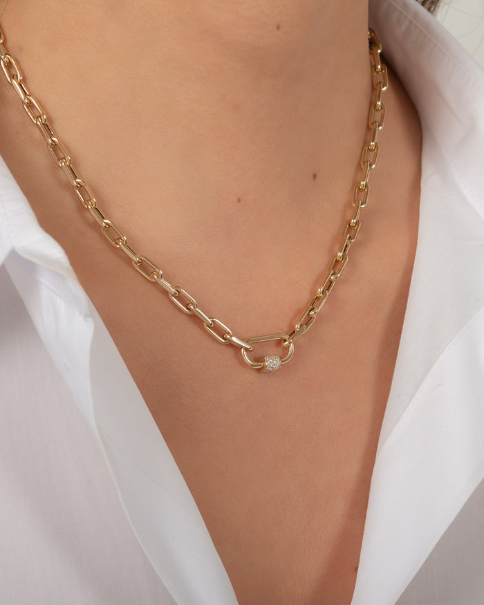 14K Gold Large Open Link Diamond Carabiner Necklace, photo 3