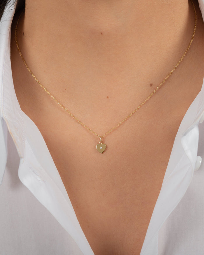 14K Gold Heart with Tiny Diamond Pendant, photo 2