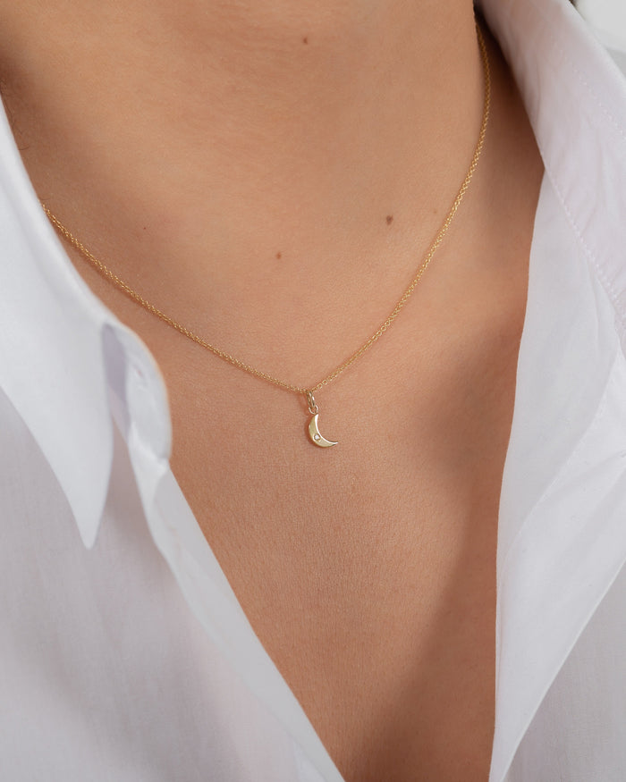 14K Gold Tiny Diamond Moon Pendant, photo 3