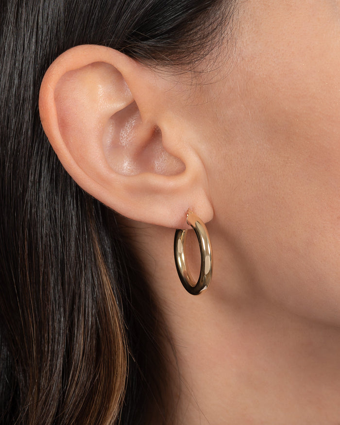 14K Gold Medium Thick Hoop Earrings, photo 3