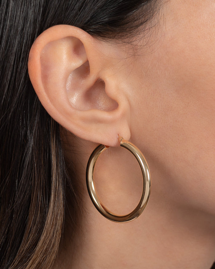 14K Gold Large Thick Hoop Earrings, photo 2