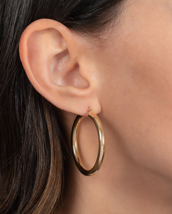 14K Gold Large Thick Hoop Earrings, photo 3