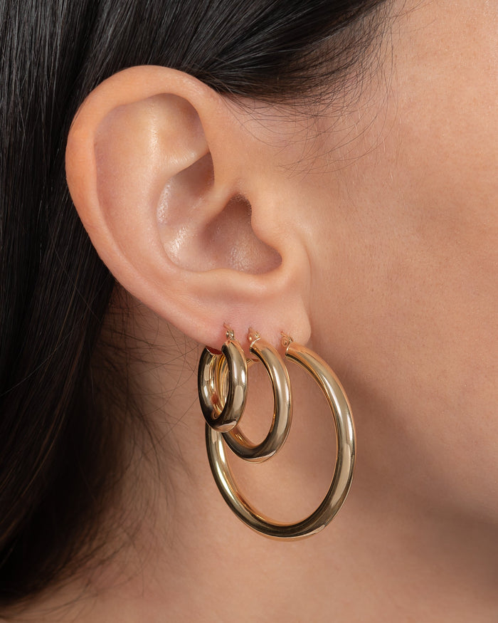 14K Gold Small Thick Hoop Earrings, photo 4