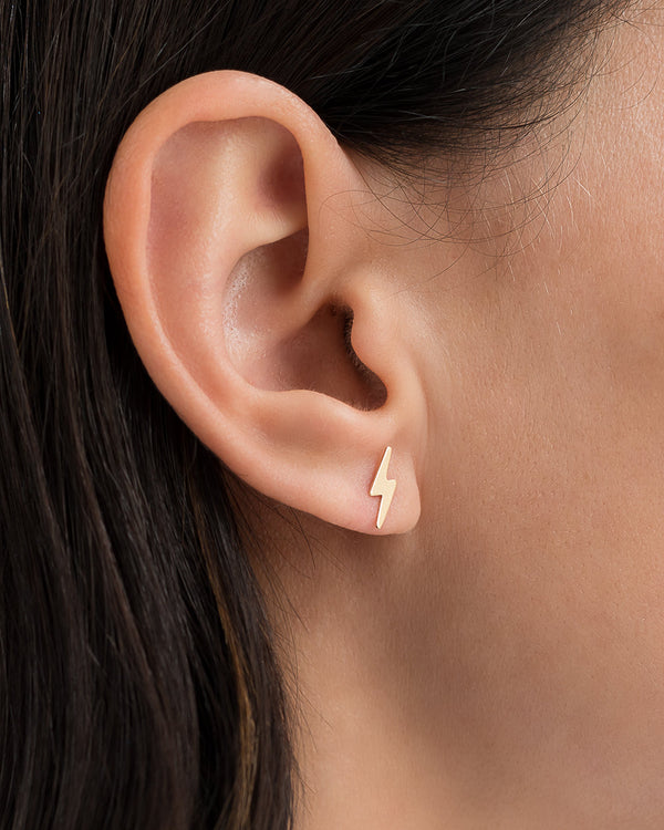 Aretes de botón de rayo pequeños en oro de 14K, foto 2