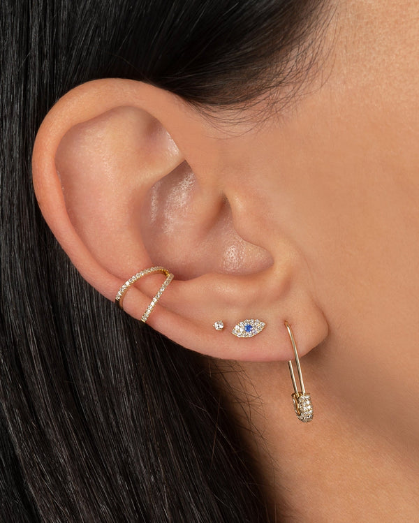 Aretes de botón de ojo turco mini con diamantes en oro de 14K, foto 2