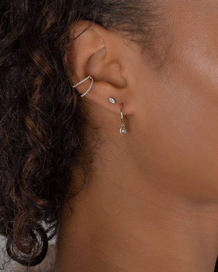 14K Gold Double Row Diamond Ear Cuff, photo 6