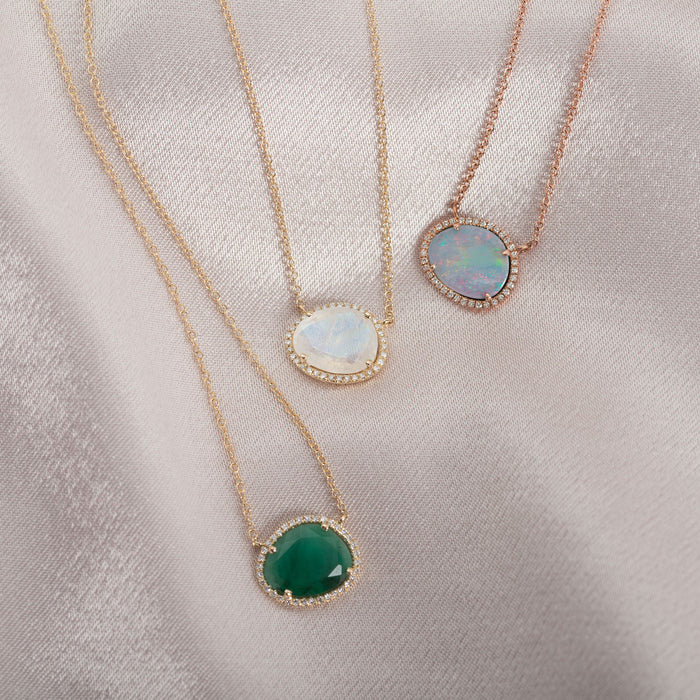 14K Gold Diamond Moonstone Necklace, photo 3