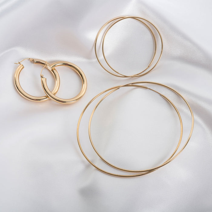 14K Gold Medium Thread Hoop Earrings, photo 6
