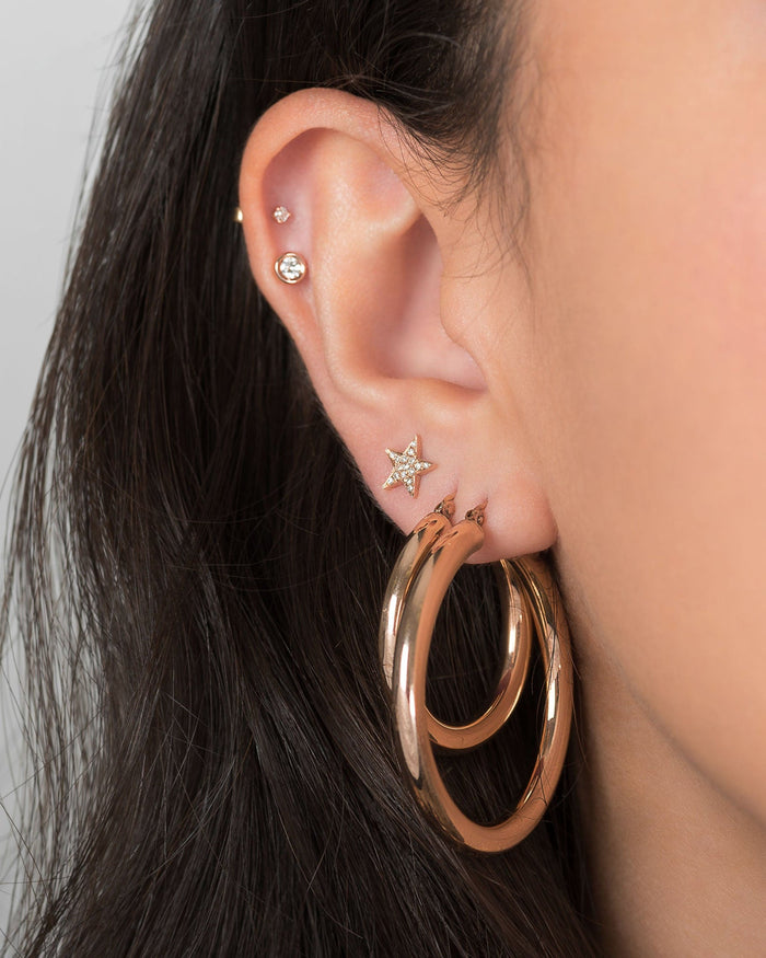14K Gold Medium Thick Hoop Earrings, photo 6