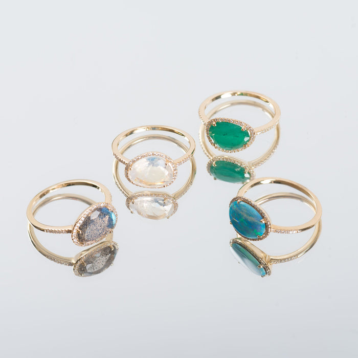 Anillo de labradorita con halo de diamantes en oro de 14K, foto 5