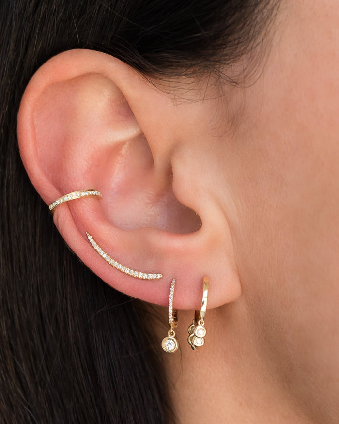 14K Gold Pave Diamond Bezel Drop Huggie Earrings, photo 3