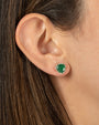 Aretes de botón de esmeralda y diamantes en oro de 14K, foto 2