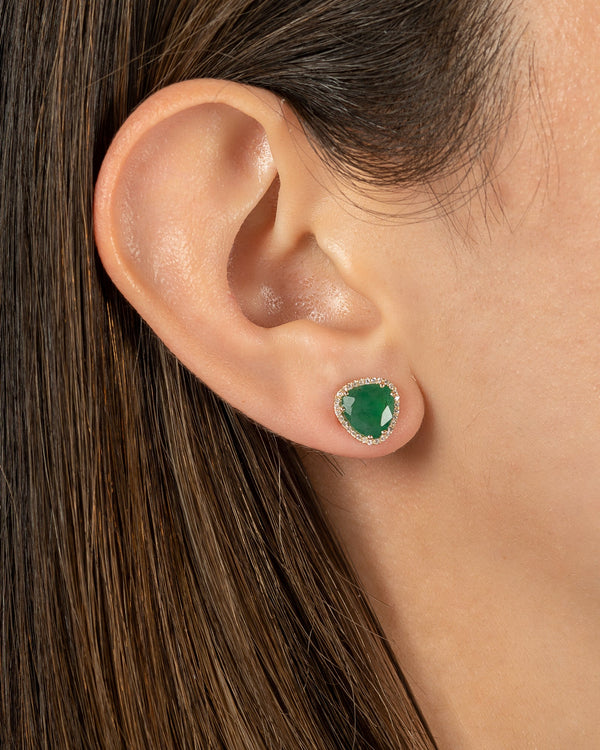 14K Gold Diamond Emerald Stud Earrings, photo 2