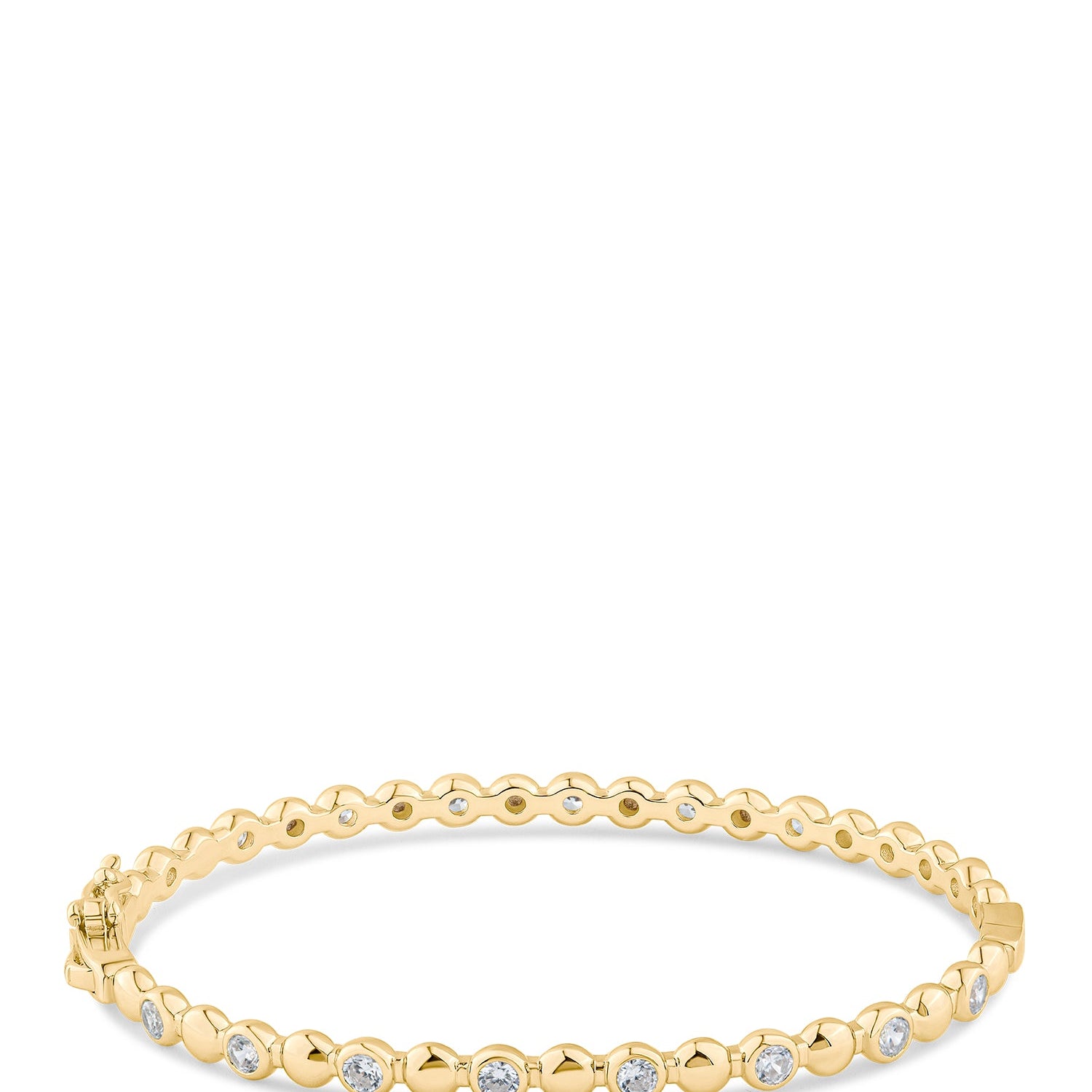 Brazalete rígido alternado de zirconias cúbicas redondas y metal en latón bañado en oro o en rodio, foto 1
