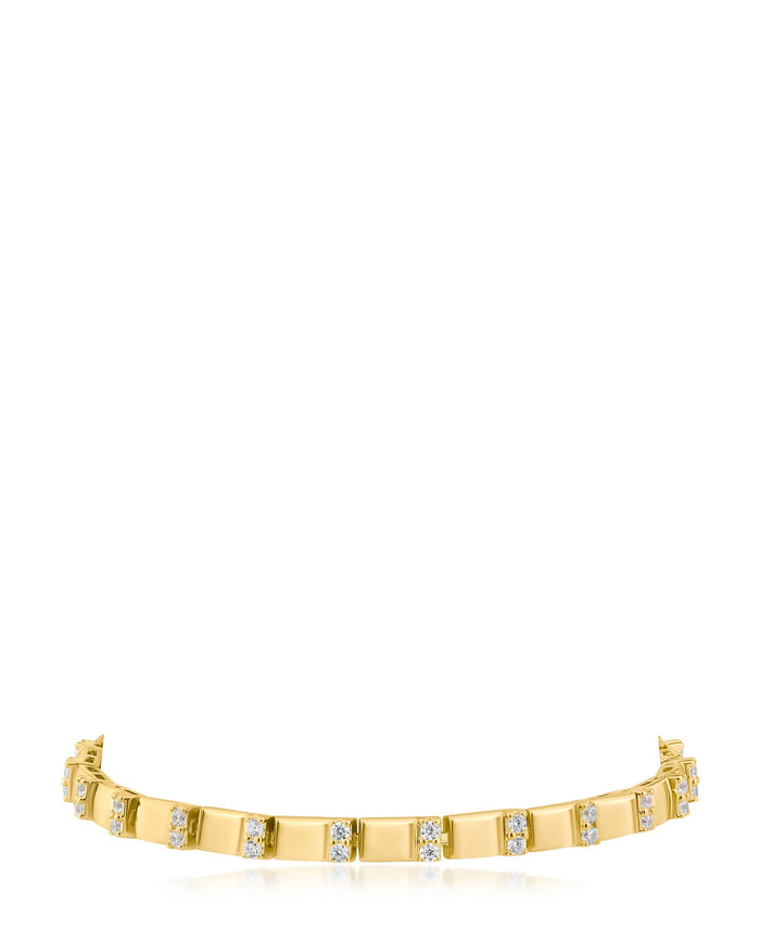 Round Cubic Zirconia Alternating Bar Bracelet in Gold-Plated Brass, photo 1